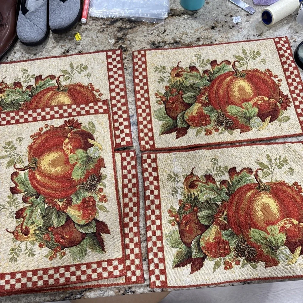 6 FABULOUS HOME TAPESTRY FALL PUMPKIN DESIGN PLACEMATS 18x12🍂